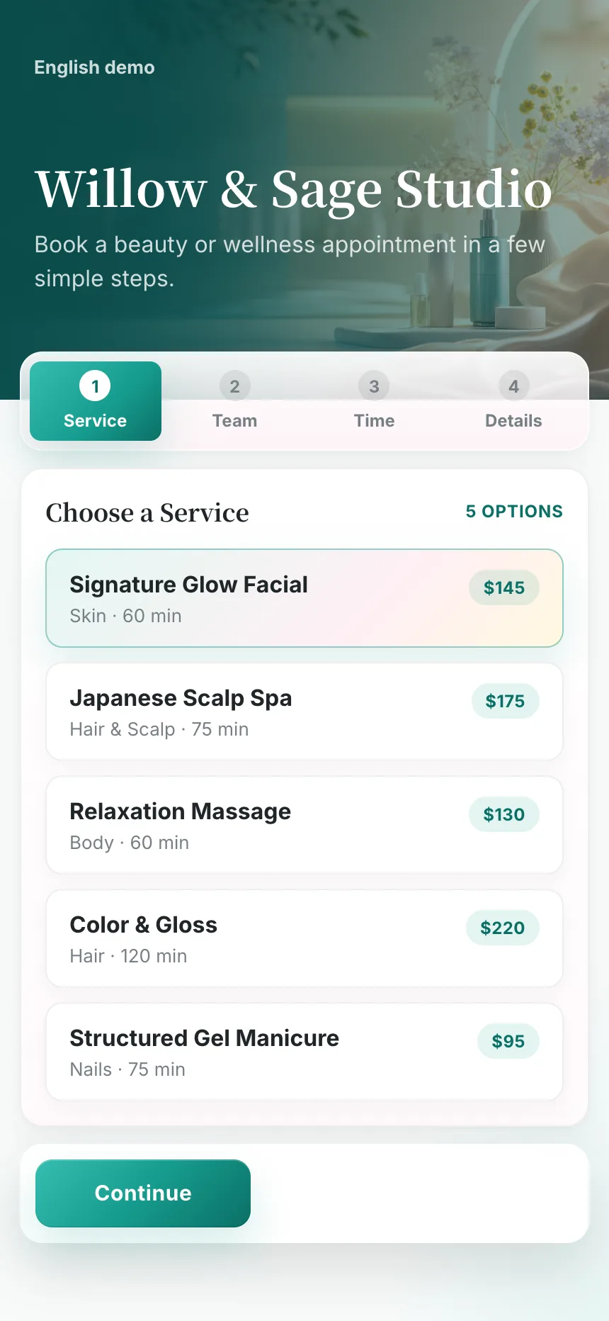 Client online booking experience