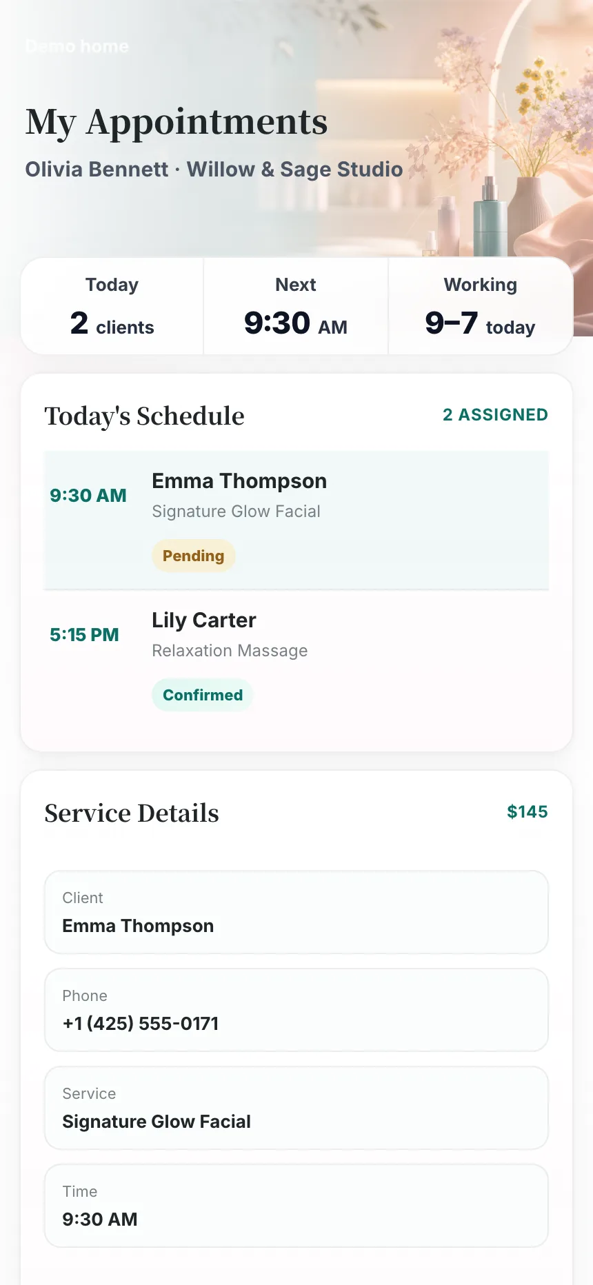 Staff appointment and service details app